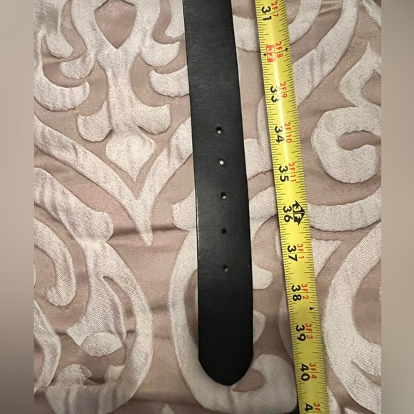 Vintage Black Leather Belt Buckle Zebra Calf Hair Rhinestone Gunmetal Cross M:L